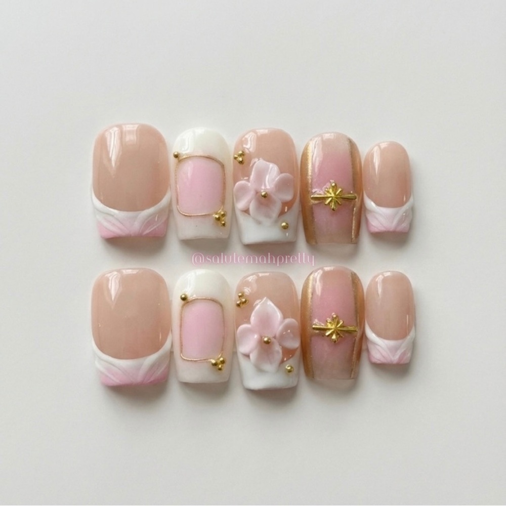 Blush Gold Charm  | press on nails | Handmade
